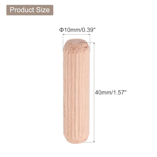 uxcell 300 Pcs Wooden Dowel Pins, 10 x 40mm (0.39 x 1.57 Inch) Wood Dowels Rods, Fluted Dowel Joints for Grooved Woodworking Furniture Craft - size: 10 x 40mm