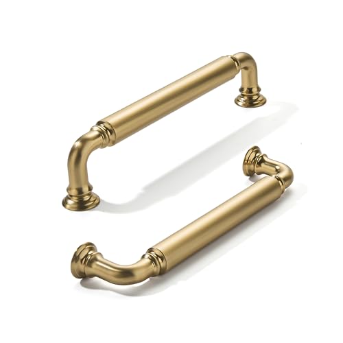 khtumeware 2-Pack Brushed Brass Heavy-Duty Solid Cabinet Pulls, 5 Inch (128mm) Hole Center, Satin Gold Drawer Pulls, Cabinet Hardware, Suitable for Kitchen Cabinets, Bathrooms and Dressers - color: Brushed Brass, size: 5 Inch(128mm)Hole Center