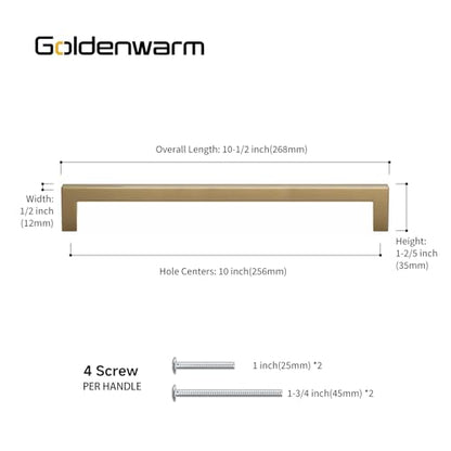 Goldenwarm 25 Pack 10 Inch Champagne Bronze Cabinet Pulls Square Handles - color: Champagne Bronze, size: 10in Hole Centers