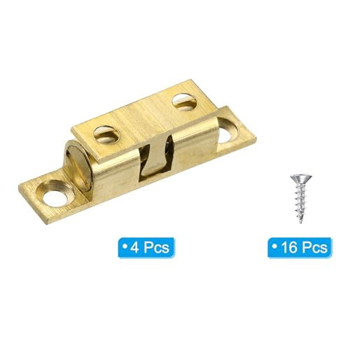 PATIKIL 40mm Double Ball Tension Roller Catch Latch, Solid Brass Adjustable Hardware Fitting with Screws for Cabinet Closet Tension Latch, Gold Tone - size: 40 mm