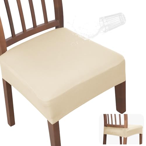JQinHome Waterproof Dining Chair Seat Covers Set of 4 | Soft Removable Washable Chair Covers for Dining Room,Rear Gap Hook-and-Loop| Elastic Non-Slip, Full Rear Coverage | Beige - color: Beige, size: 4PC