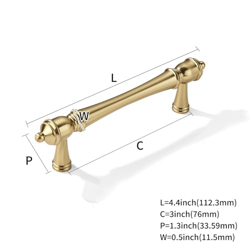 khtumeware 2 Pack 3 inch(76mm) Hole Center Brushed Brass Cabinet Pulls Heavy-Duty Solid Satin Brass Cabinet Hardware Drawer Pulls Hardware Suitable for Kitchens bathrooms and Dressing Tables - color: Brushed Brass, size: 3inch(76mm) hole center