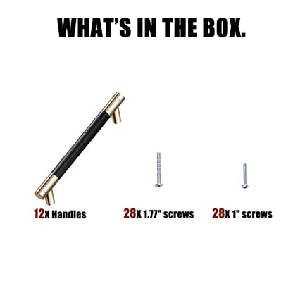 12 Pack 3 Inch 76 mm Knurled Cabinet Handles Cabinet Pulls Aluminum Handles Knurled Drawer Pulls Gold and Black Oxidation Finish with Diamond Pattern 4" Length (3" Hole Center) - color: Gold Black, size: 3 Inch