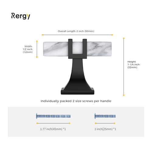 Rergy 10 Pack Cabinet knobs, White Marble & Matte Black Single Hole Pulls - color: White Marble & Black, size: Single Hole