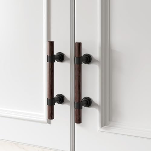 homdiy 10 Pack 3 Inch Hole Center Wood Cabinet Pulls Black Cabinet Handles - color: Walnut Wood Grain& Black, size: 3 in Hole Centers