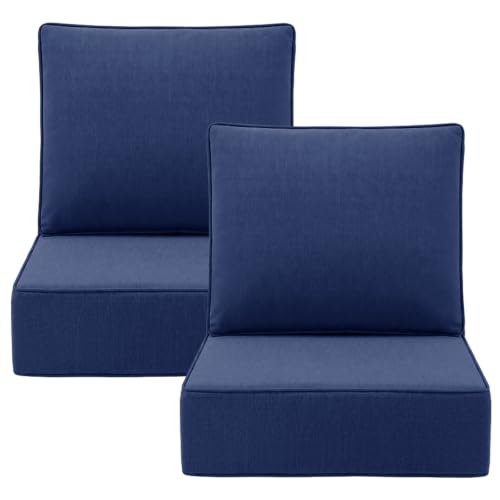 ZCUBED Luxury 6.2" Thick Outdoor Chair Cushions 2 Set - 24 x24 Inch 30D Sponge Filling Fade-Resistant Chair Cushion, Water Resistant & Removable Cover Patio Furniture Replacement Cushion,Blue - color: Blue, size: 24"x24" Extra Thick