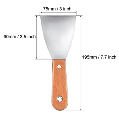 uxcell Putty Scraper 3" Cr-V Steel Stiff Putty Knives with Wood Handle for Taping Paint Wall Floor Tile 3pcs
