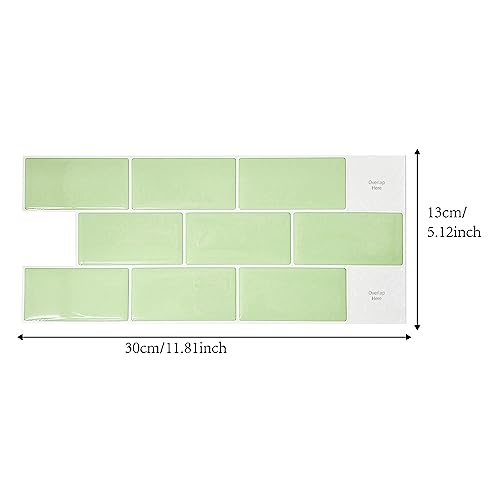 Alwayspon 10 Sheets Green Cream 3D Vinyl Backsplash Subway Sticker Peel and Stick, Self-Adhesive Wall Tile Transfer Wall Sticker Sheets for Kithchen Bathroom, 11.81"x5.12" - color: Dj110
