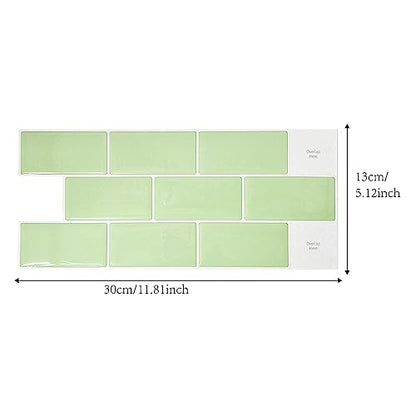 Alwayspon 10 Sheets Green Cream 3D Vinyl Backsplash Subway Sticker Peel and Stick, Self-Adhesive Wall Tile Transfer Wall Sticker Sheets for Kithchen Bathroom, 11.81"x5.12" - color: Dj110