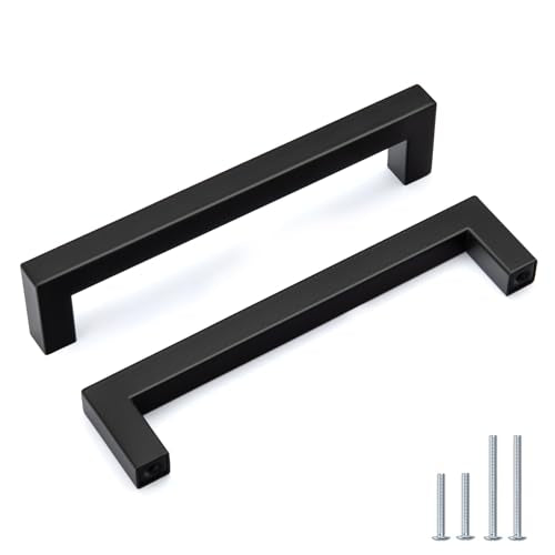 Goldenwarm 35 Pack 6-1/4 in Matte Black Cabinet Handles Square Drawer Pulls - color: Matte Black, size: 6 1/4 Inch Hole Center