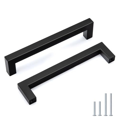 Goldenwarm 5 Pack 6-1/4 in Matte Black Cabinet Handles Square Drawer Pulls - color: Matte Black, size: 6 1/4 Inch Hole Center