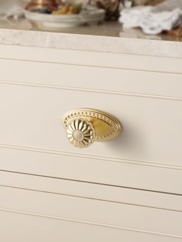 Brushed Gold Cabinet Knobs 5 Pack with Base Brass Drawer Pulls Kitchen Cupboard Bathroom Dresser Cabinet Hardware Handles Zinc Alloy - color: Brushed Gold, size: Knob with Base