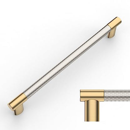 Amerdeco 10 Pack Brushed Nickel and Gold Knurled Cabinet Pulls 10" - color: Nickel Gold, size: 10" hole center