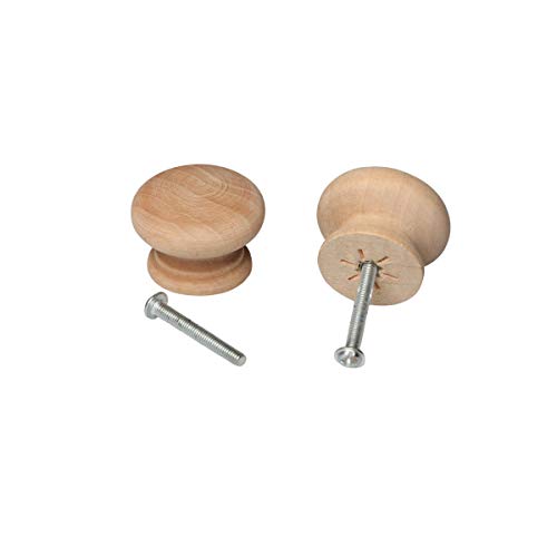 24 PCS Round Wooden Knob with Screws Unfinished Drawer Furniture Cabinet Closet Dresser Pull Handles (34mm Diameter,25mm Overall Height)