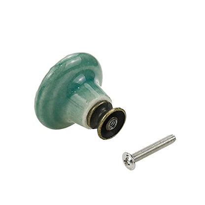 Geesatis 4 Pcs Ceramic Round Cabinet Knobs Green, Single Hole Drawer Pulls - color: Green, size: 4 Pieces