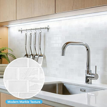 Art3d 10-Pack Subway Peel and Stick Backsplash, White Marble, 12 x 12 Inch - color: White Stone Marble
