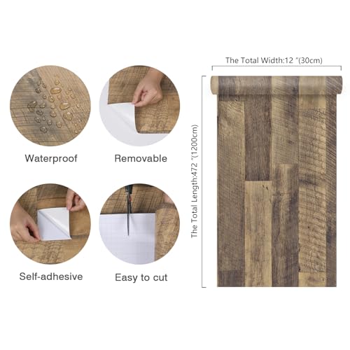 CHIHUT Faux Wood Grain Contact Paper Peel and Stick Thick Removable Butcher Block Contact Paper 12in x 472in Decorative Wood Look Wallpaper for Countertops Kitchen Cabinets Wall Covering Vinyl Roll - size: 12" x 472"
