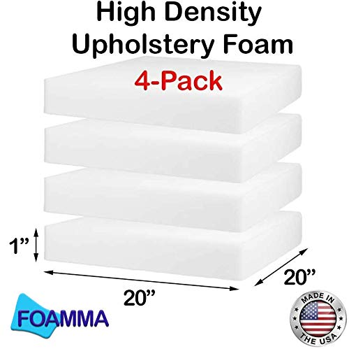 Foamma 4-Pack 1" x 20" x 20" High Density Upholstery Foam - Chair Cushion Square Foam for Dining Chairs, Wheelchair Seat Cushion Replacement - color: High Density, size: 1" x 20" x 20", style: 4 Pack