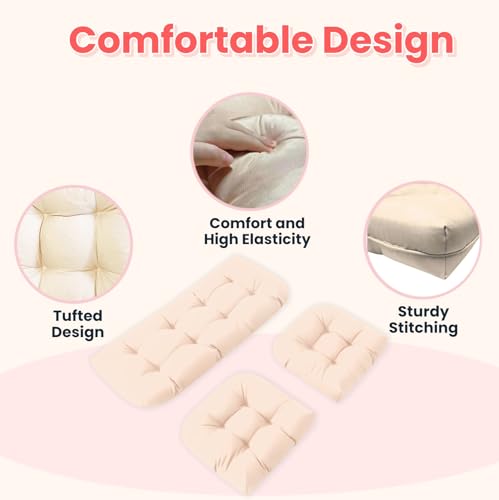 Wicker Chair Cushions 3 Piece Set, Waterproof Outdoor Cushion for Patio Furniture, Loveseat and U-Shaped Wicker Furniture Cushions, Khaki - color: Khaki