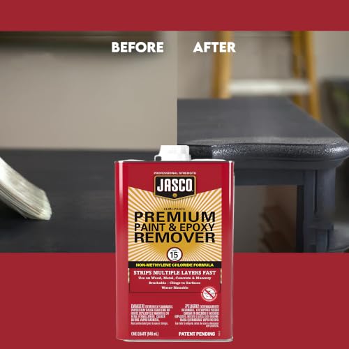 Multi-Surface Paint Stripper - Jasco Premium Paint & Epoxy Remover - Qt - Epoxy, Varnish, Enamel, Latex, & Oil-Based Paint Remover - Concrete, and Masonry Surfaces Bundled with Omni Depot Gloves