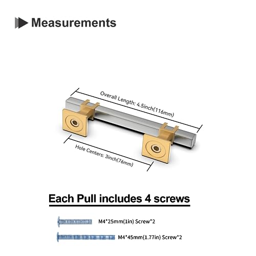 25 Pack 3 Inch Brushed Nickel and Gold Cabinet Pulls - color: Brushed Nickel & Matte Gold, size: 3 inch (76mm) Hole Center Pull