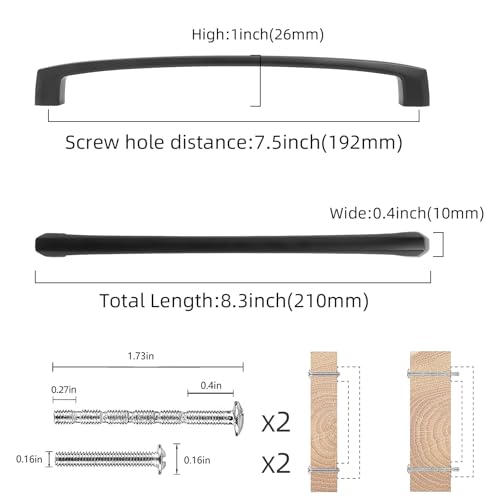 COTYKILEY 10 Pack 7.5 Inch(192mm) Matte Black Kitchen Cabinet Handles Cabinet Pulls Cabinet Door Handles Kitchen Cabinet Hardware Cupboard Drawer Pulls Dresser Handles - color: Matte Black, size: 7.5" Hole Center（192MM）