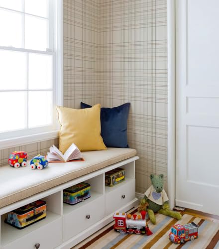 Peel and Stick Wallpaper Check Plaid Boho Neutral - Self Adhesive Waterproof Vinyl Wallpaper for Walls, Kitchen Backsplash, Bathroom, Bedroom, Rentals (Light, 17.3" X 118.11") - color: Light, size: 17.3" X 118.11"