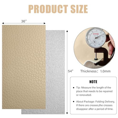 Faux Leather Fabric, 54"x36" Thick Durable Synthetic Upholstery Lychee Texture Leather Vinyl, Soft Smooth Waterproof,Replacement Renovate for Wallets, DIY Projects, Furniture 1 Yard-Beige - color: Beige, size: 1 Yard (54" x 36")