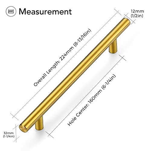 Ravinte Brushed Brass Cabinet Handles, 5 Pack Drawer Pulls, 6-1/4 in - size: 6-1/4 Inch Hole Centers