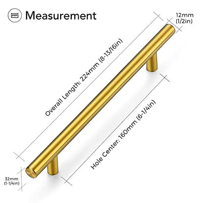Ravinte Brushed Brass Cabinet Handles, 5 Pack Drawer Pulls, 6-1/4 in - size: 6-1/4 Inch Hole Centers