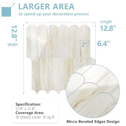 Vamos Tile Fish Scale Peel and Stick Backsplash Tile - color: Glossy Wood Marble Pinkish Grain