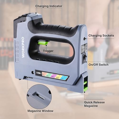 WORKPRO 3.6V 5-in-1 Cordless Staple Gun Kit, 2000 Staples and Nails
