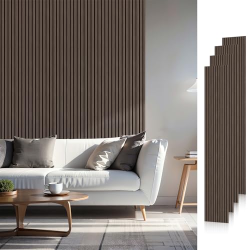SMARTSTANDARD Wood Slat Acoustic Wall Panels 4 Pack 94"x12.6" Dark Walnut - color: Classic Dark Walnut, size: 94.5" x 50.4"