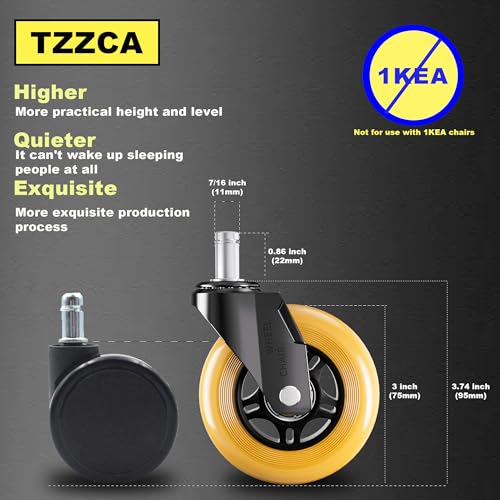Office Chair Wheels Replacement Rubber Chair Casters Heavy Duty - color: Yellows
