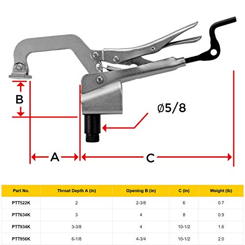 BuildPro Inserta Pliers, ∅5/8" Insert, 2" Throat Depth, 2-3/8" Opening, Table Mounted Clamp, Rear Crank Handle, For BuildPro Welding Tables, PTT522K - size: Throat 2"/Opening 2-3/8"