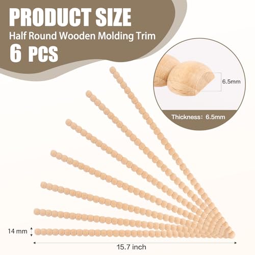Wood Bobbin Trim Molding Beaded Wood Trim 15.7 Inch Long - size: 14mm