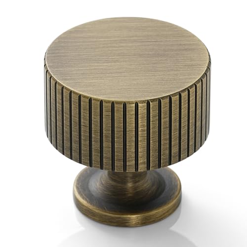 2 Pack Solid Brass Cabinet Knobs, Classic Drawer Knobs, Brushed Antique Brass Cabinet Knobs for Kitchen, Bathroom, and Furniture - size: Knob-E