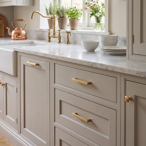 khtumeware 2 Pack Solid Handles 12-Inch(305mm) Satin Brass Cabinet Pulls,Heavy Duty Brushed Brass Handles for Kitchen Cabinets, Cupboards, Drawers and Bathroom Hardware - color: Satin Brass, size: 12"(305mm) Hole Center, style: 2-Pack