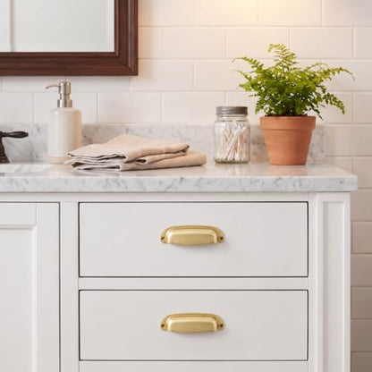 khtumeware 10 Pack 2-1/2"(64mm) Hole Center Retro Brushed Gold Drawer Pulls Satin Gold Cabinet Bin Cup Pulls Bathroom Hardware Cabinet Handles Drawer Handles Knobs - color: Brushed Gold, size: 2-1/2"(64mm) Hole Center, style: 10-Pack