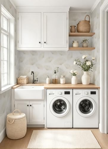 Neutral Botanical Peel and Stick Wallpaper Modern Farmhouse Contact Paper - color: Neutral/Beige, size: 17.3" x 78.7"