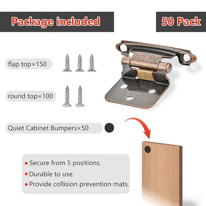 50 Pack 25 Pairs 1/2" Overlay Cabinet Door Hinges - Oil Rubbed Bronze Self Closing Hinges - color: 1/2" Overlay Oil Rubbed Bronze, size: 50 Pack