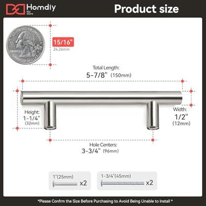 homdiy 96mm Cabinet Handles Drawer Pulls - HD201SN Cabinet Hardware Brushed Nickel Cabinet Pulls 20 Pack Modern Cupboard Handles for Kitchen Cabinets - color: Brushed Nickel, size: 3-3/4in hole centers