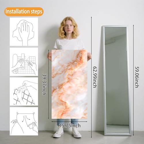 Nuxovilar White Orange Marble Wallpaper Peel Stick Vinyl 15.75x39.37 - color: Yhd04229, size: 15.7" x 39.4"
