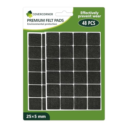 Felt Furniture Pads for Hardwood Floors 48 PCS 1" Square, Black - size: 48PCS 1 inch Square Black