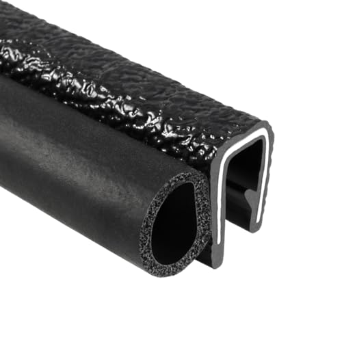 TRIM-LOK Trim Seal, Edge Trim with Side Bulb, Fits 0.375-Inch Bulb, 3/16-Inch Edge, 25-Foot Length, Black Pebble Finish, Flexible PVC Plastic Trim with EPDM Rubber Weather Stripping - style: 0.375" Bulb, 3/16" Edge, 17/32" Leg, 25 Feet
