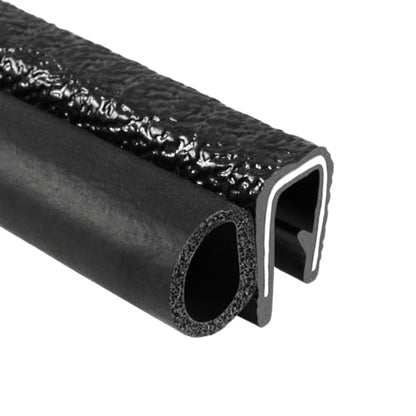 TRIM-LOK Trim Seal, Edge Trim with Side Bulb, Fits 0.375-Inch Bulb, 3/16-Inch Edge, 25-Foot Length, Black Pebble Finish, Flexible PVC Plastic Trim with EPDM Rubber Weather Stripping - style: 0.375" Bulb, 3/16" Edge, 17/32" Leg, 25 Feet