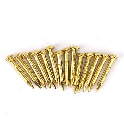 Oumefar 100PCS Gold Round Head Nail Solid Brass Nails Mini Model Nail Furniture Hinge for Hardware Accessories DIY Crafts Brass Brads 1/2 Inch Brass Boat Nails Ringed 1"(#4) 12 Gauge Brass Nail