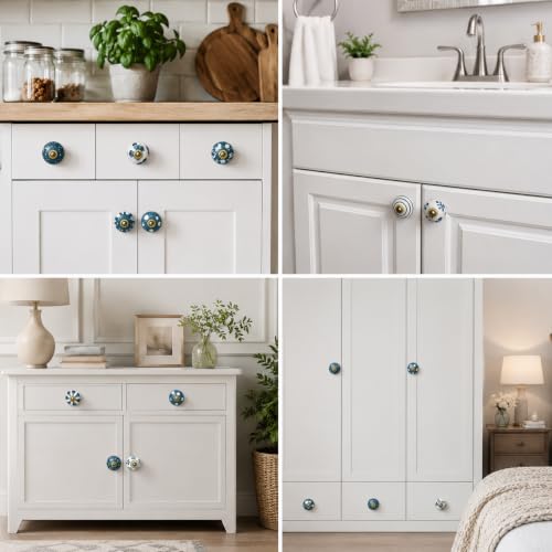 Ceramic Knobs: Cabinet & Furniture Knobs, Set of 10, Glossy White, 6 x 3.8 cm, Classic, Art Deco, Modern, Hand-painted, Ceramic, Light Blue - color: jazzy_f, size: 6 x 3.8 cm (Set of 10)