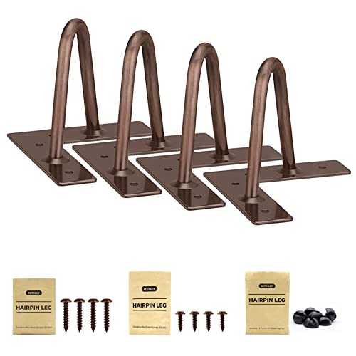ROTHLEY Furniture Legs 4 Inch Hairpin Legs Solid Rods Legs for Furniture Set of 4 Couch Legs with Floor Protectors Sofa Legs Dresser Legs Heavy Duty Cabinet Legs DIY Furniture Feet(Antique Copper) - size: 4 inch