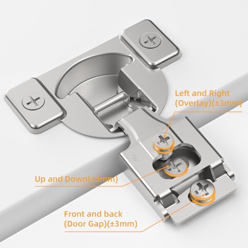 Chibery Non-Slow Close Regular Hinges, 1/2" Overlay Standard Concealed Cabinet Hinges for Face Frame Door, 3D Self Closing Hidden, 105° Opening, Easy-on Dowels ＆ Self-Tapping Wooden Screws, 4 Pack - size: 1/2 inch Overlay